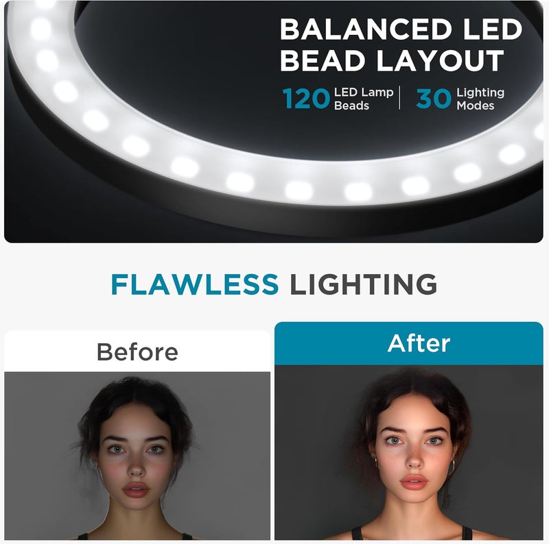 InnoGear حامل هاتف علوي مع ضوء حلقي، 10" ضوء سيلفي LED لمكتب مع حامل هاتف وجهاز تحكم عن بعد، ضوء قماش للبث المباشر على يوتيوب، تسجيل فيديوهات الطهي، فلوغ، زوم، متوسط - Image 4